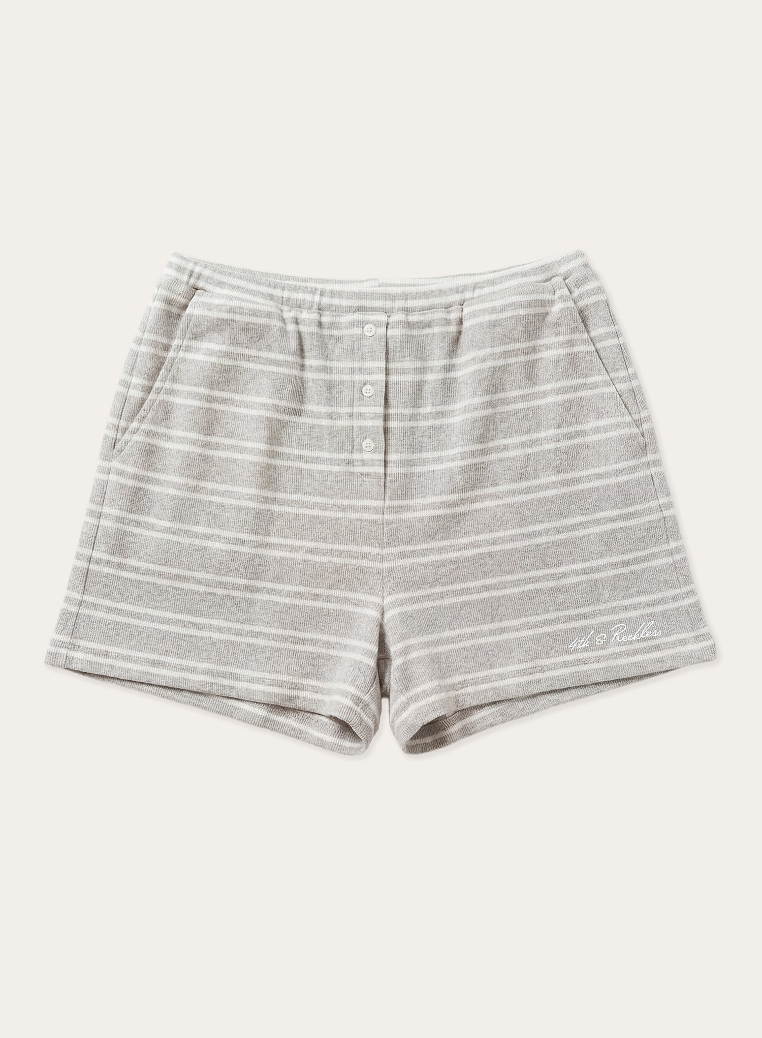 Grey And White Stripe Jersey Ribbed Shorts
